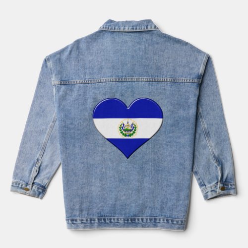 I love El Salvador National Flag Pride Heart  Denim Jacket