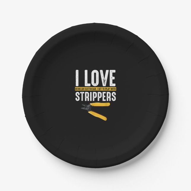I Love Electrician Electricity Funny Paper Plates (Front)