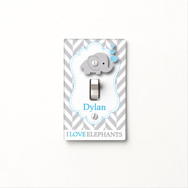 I Love Elephants - Baby Blue  Light Switch Cover (In Situ)