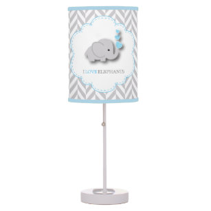 I Love Elephants - Baby Blue Table Lamp