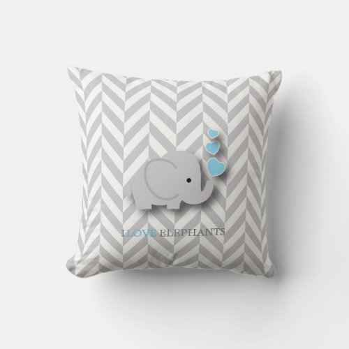 I Love Elephants _ Baby Blue Throw Pillow