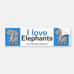 I  love ELEPHANTS - Endangered animal -Blue  Bumper Sticker