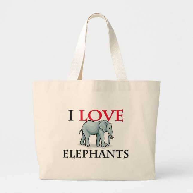 I Love Elephants Large Tote Bag (Front)