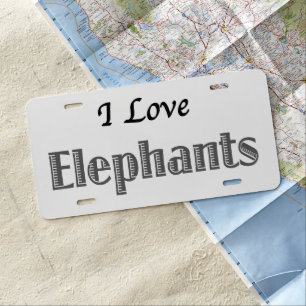 I Love Elephants License Plate