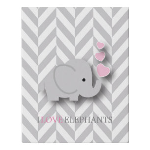 I Love Elephants - Pink Faux Canvas Print