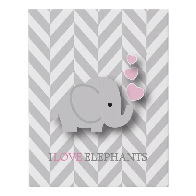 I Love Elephants - Pink Faux Canvas Print (Front)