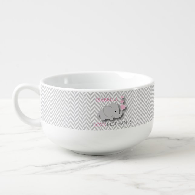 I Love Elephants - Pink Soup Mug (Right)