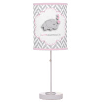 I Love Elephants - Pink Table Lamp