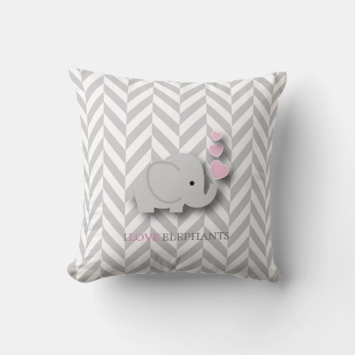 I Love Elephants _ Pink Throw Pillow