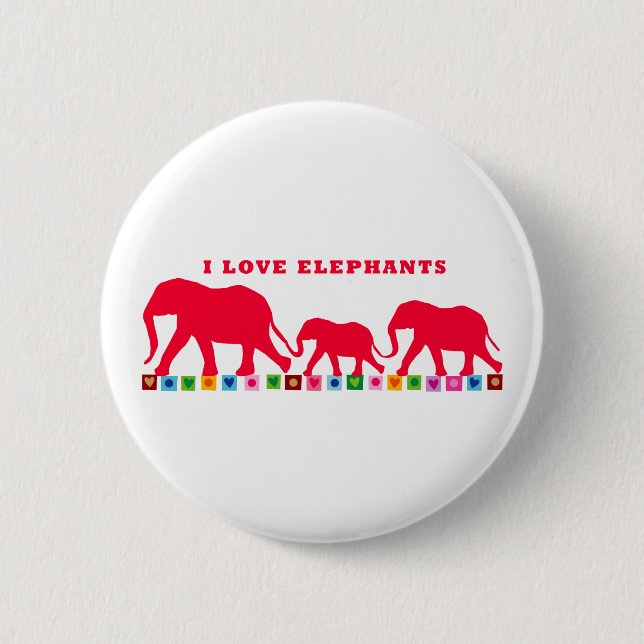I Love Elephants (Red) Button (Front)