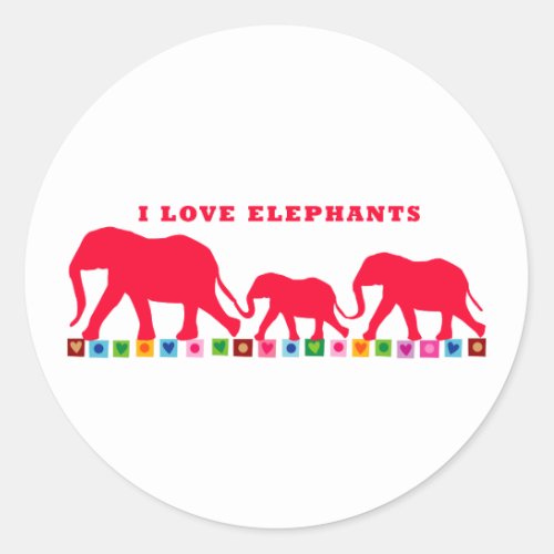 I Love Elephants Red Classic Round Sticker