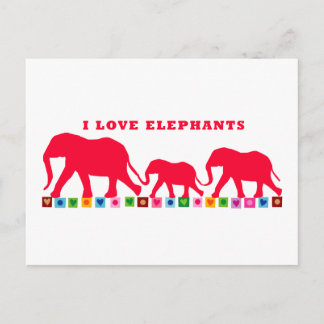 I Love Elephants (Red) Postcard