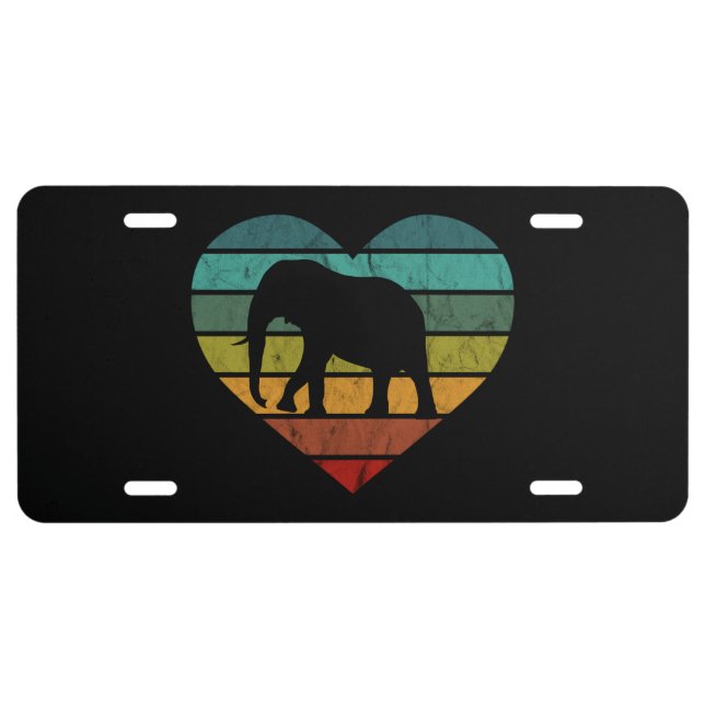 I Love Elephants Retro Heart License Plate (Front)