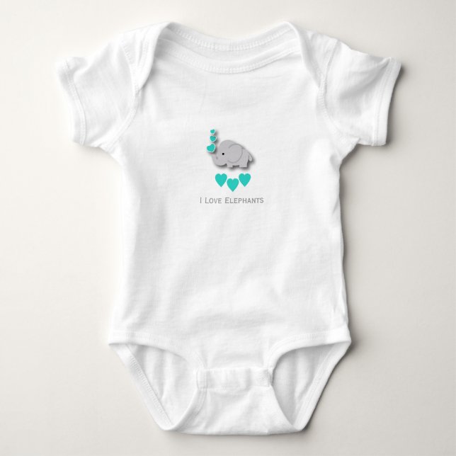 I Love Elephants - Turquoise Baby Bodysuit (Front)