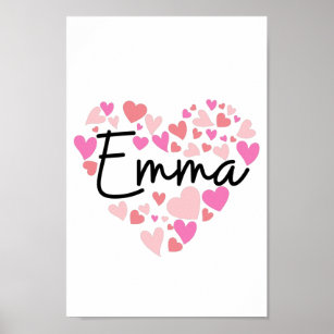 I Heart Emma Personalized Name Designs First Names And Hearts, I Love Emma  - Almohada de 18 x 18 pulgadas, multicolor