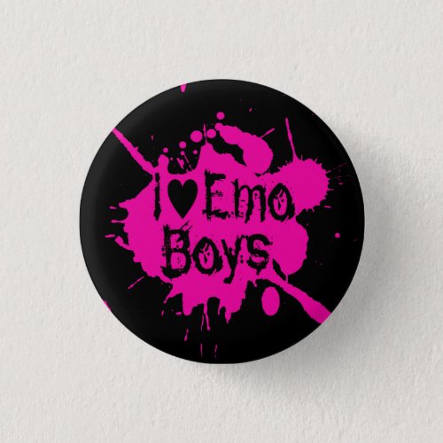 I Love Emo Boys Pink Paint Splatter Pinback Button