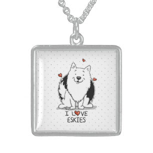 I Love Eskies I Love American Eskimo Dogs - Cute Sterling Silver Necklace