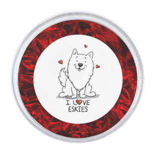 I Love Eskies I Love American Eskimo Dogs Silver Finish Lapel Pin