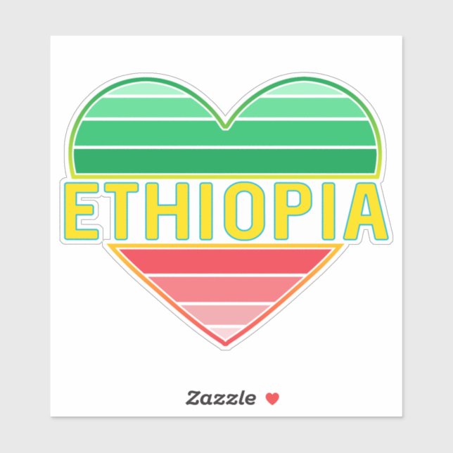 I Love Ethiopia, Ethiopian Heart Sticker (Sheet)