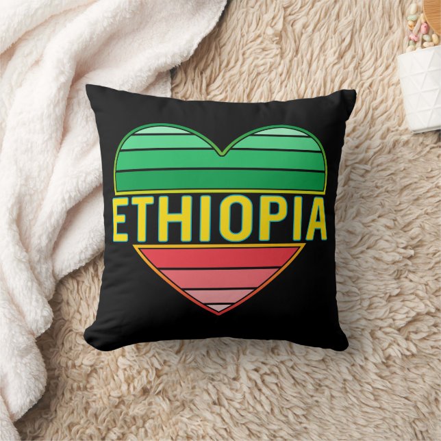 I Love Ethiopia, Ethiopian Heart Throw Pillow (Blanket)
