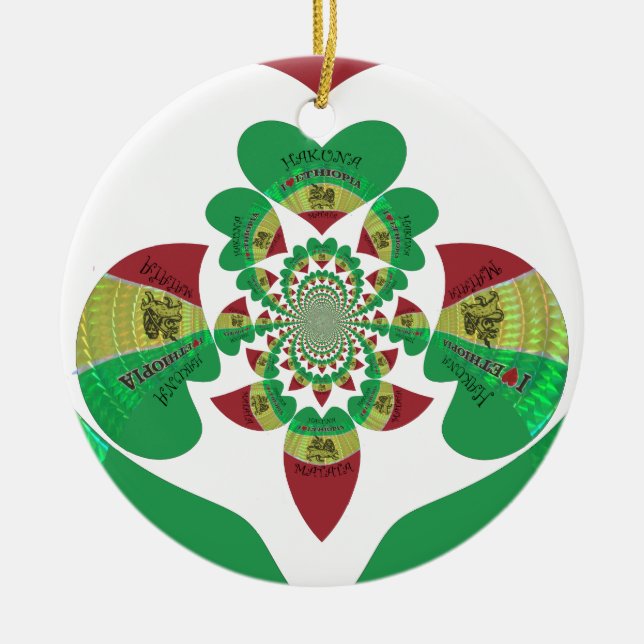 I Love Ethiopia Kaleidoscope – Heartfelt Rasta Art Ceramic Ornament (Front)
