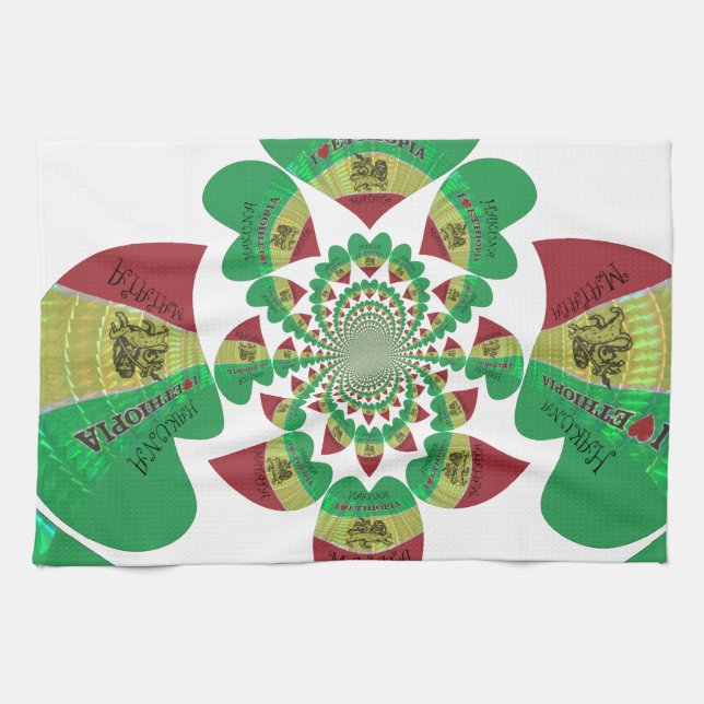 I Love Ethiopia Kaleidoscope – Heartfelt Rasta Art Kitchen Towel (Horizontal)