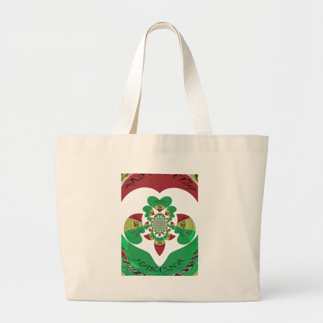 I Love Ethiopia Kaleidoscope – Heartfelt Rasta Art Large Tote Bag (Front)