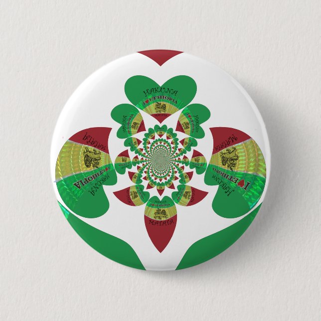 I Love Ethiopia Kaleidoscope – Heartfelt Rasta Art Pinback Button (Front)