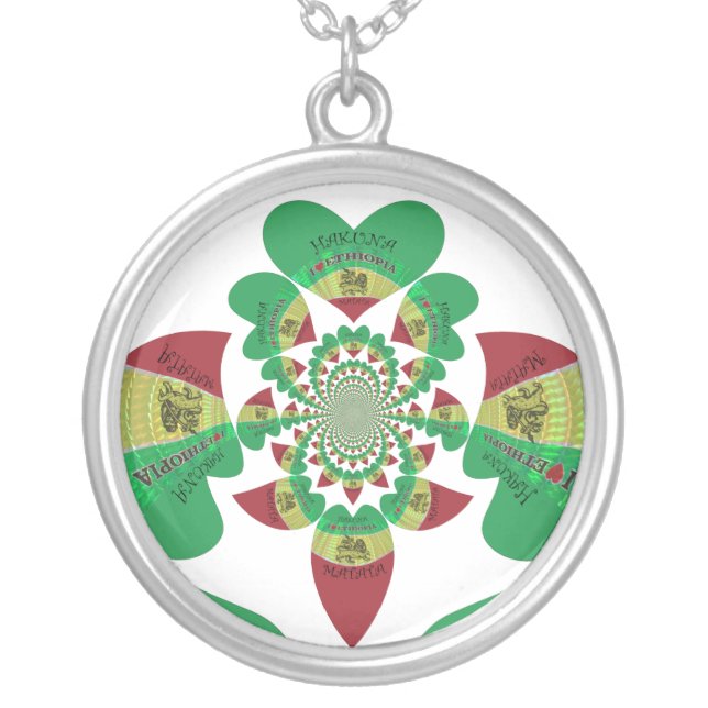 I Love Ethiopia Kaleidoscope – Heartfelt Rasta Art Silver Plated Necklace (Front)