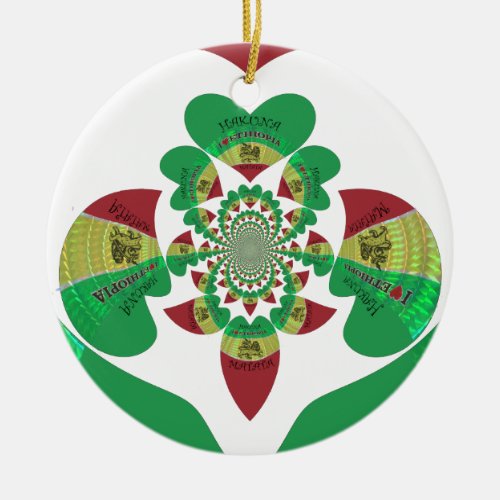 I love Ethiopia Lovely Hearts Colors Ceramic Ornament