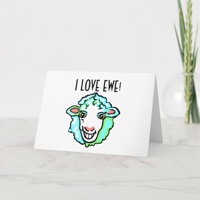 I Love Ewe Aquamarine Sheep Holiday Card (Front)