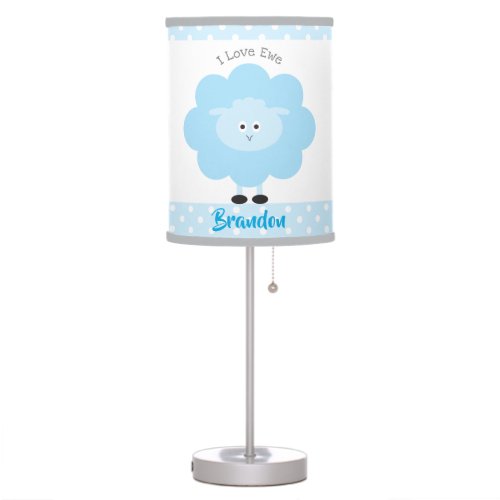 I Love Ewe Boy Kawaii Blue Cute Little Lamb Name Table Lamp