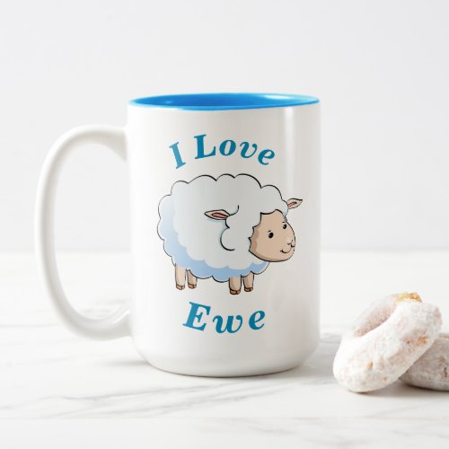 I Love Ewe Cute Little Lamb Blue  White Two_Tone Coffee Mug