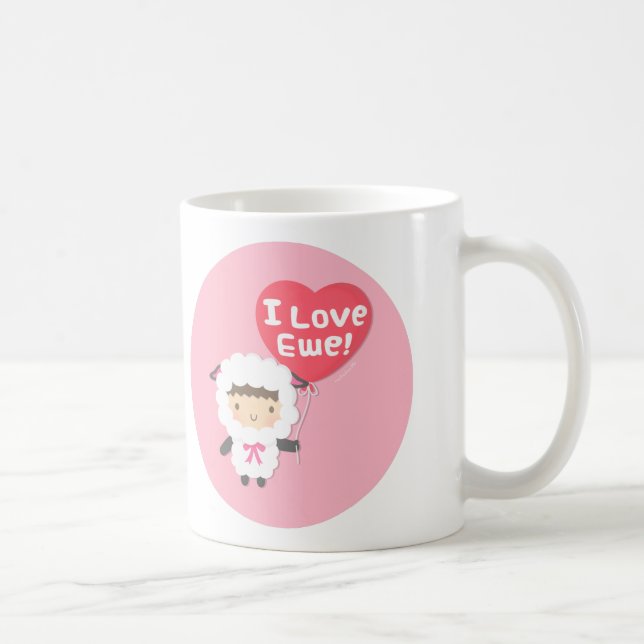 I Love Ewe Cute Sheep Cheesy Pun Humor Coffee Mug (Right)