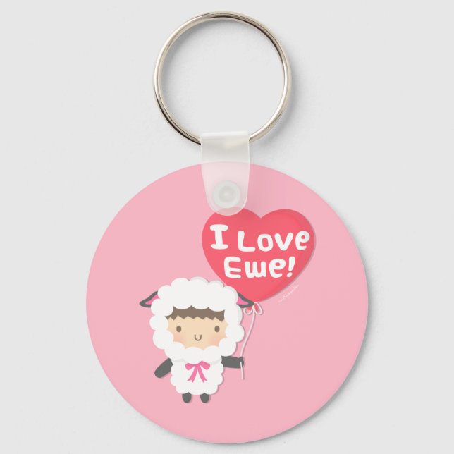 I Love Ewe Cute Sheep Pun Humor Keychain (Front)