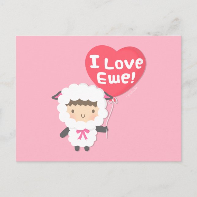 I Love Ewe Cute Sheep Pun Humor Postcard (Front)