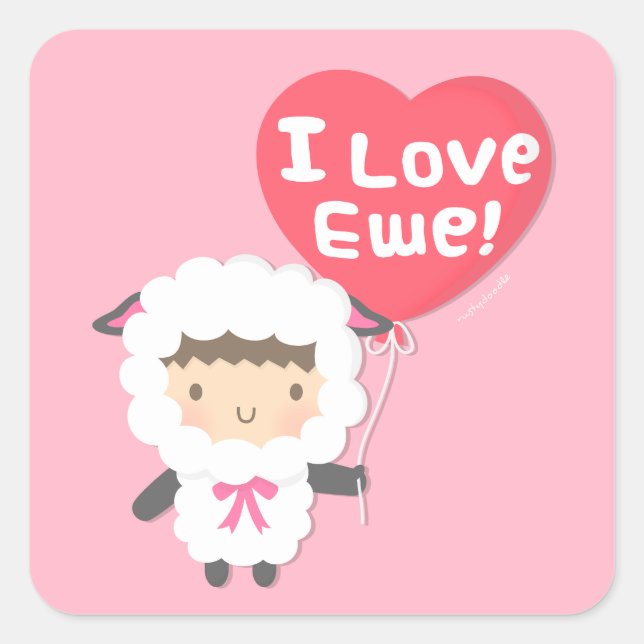 I Love Ewe Cute Sheep Pun Humor Square Sticker (Front)