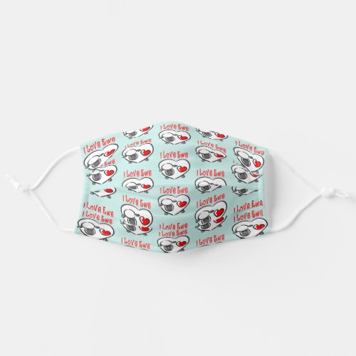 I Love Ewe _ Cute Sheep With Red Hearts Adult Cloth Face Mask