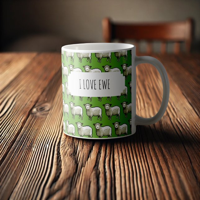 I Love Ewe Flock Of Woolly Sheep Pixel Art Pattern Coffee Mug (Creator Uploaded)