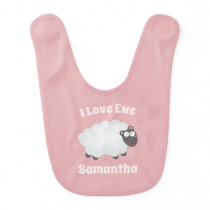 I Love Ewe Kawaii Cute Animal Funny Pun Humor Pink Baby Bib