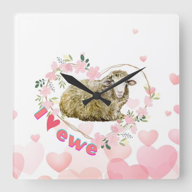 I love Ewe     Square Wall Clock (Front)
