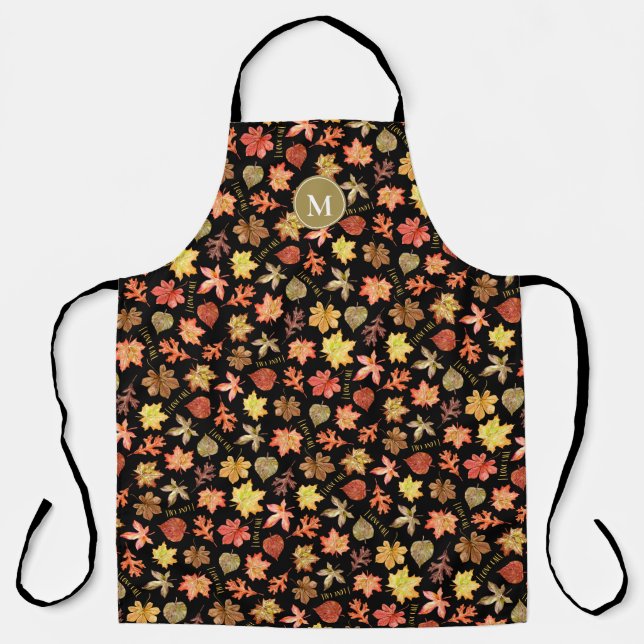 I love fall autumn leaves pattern monogrammed apron (Front)