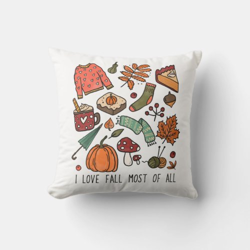 I Love Fall Autumn Leaves Pumpkins Acorns Berries Throw Pillow