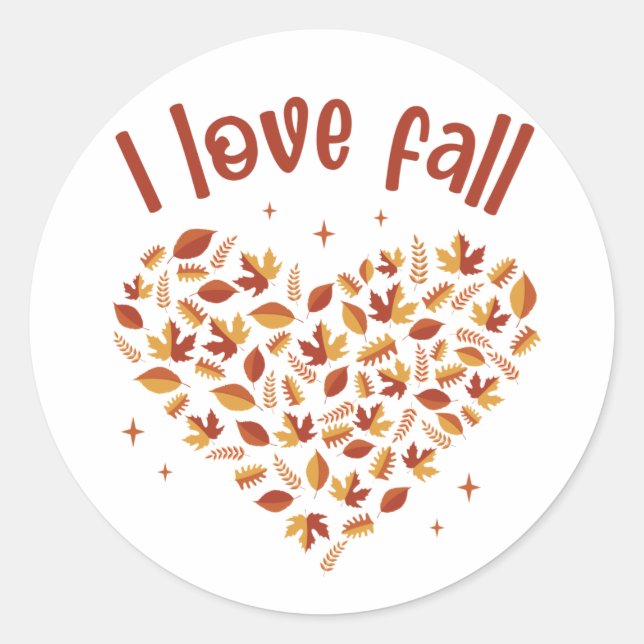 I Love Fall. Heart W Leaves Classic Round Sticker (Front)