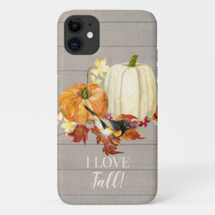I Love Fall Leaf Bird Pumpkins w Rustic Grey Wood iPhone 11 Case