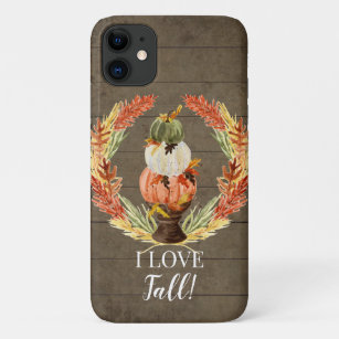 I Love Fall Leaves Pumpkin Dark Barn Wood Art iPhone 11 Case