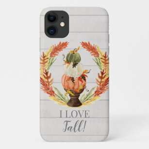 I Love Fall Leaves Pumpkin Wreath Wood Watercolor iPhone 11 Case