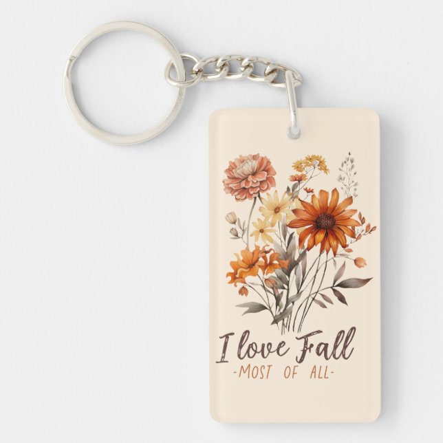 I Love Fall Most of All – Autumn Foliage Keychain (Front)