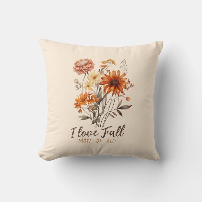 I Love Fall Most of All – Autumn Foliage Throw Pillow (Front)