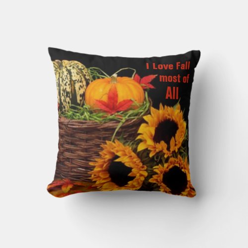 I Love Fall most of All Pumpkins Autumn Leaves Throw Pillow